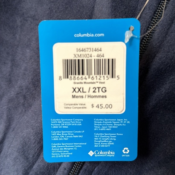 Columbia Fleece Vest - XXL - Blue - New with Tags - Picture 5 of 5